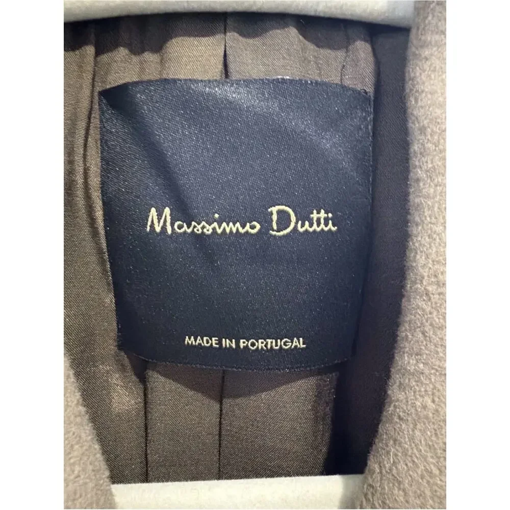 Massimo Dutti Womens Camel Beige Wool Blend Long Double Breasted Over Coat S 6